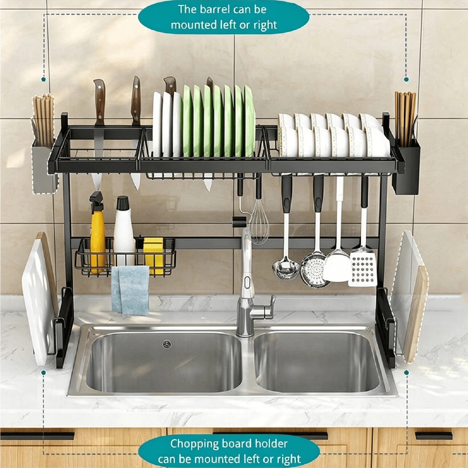 33.8" Over The Sink Dish Drying Rack 2 Tier Large Kitchen Organizer Drainer Rack