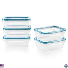 5-Pack 3-Cup Plastic Food Storage Containers, Leakproof Airtight Lids, BPA-Free