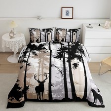Rustic Deer Comforter Sets for Kids Boys Girls,Vintage Elk Antlers Duvet Inse...
