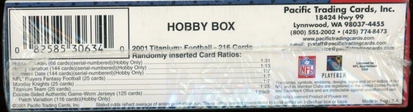 2001 PACIFIC PRIVATE STOCK TITANIUM HOBBY FOOTBALL BOX 6 PACKS - Image 2 of 2