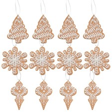 Gingerbread Cookie Christmas Ornaments Set of 12 Large Tree, Snowflake and