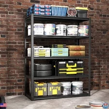 72" Black Metal Garage Shelving Unit - 5-Tier Heavy Duty Storage Rack, 16"D x