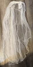 David's Bridal Fingertip Veil w/ Comb, Ivory Tulle Net Pearl Edge Trim