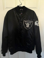 NFL Oakland Raiders NFL Snap-Front Satin Bomber Jacket Black/Silver Men's XL
