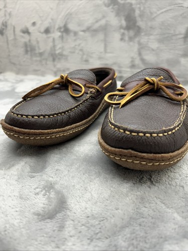 L.L Bean Handsewn Mens Size 7 M Brown Leather Flannel Lined Moccasin Slippers - Picture 4 of 14