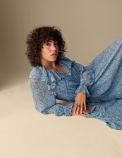 An image depicting Marks & Spencer Womens Blue Viscose A line Midaxi Dress - M&S