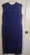 Unbranded L Navy Blue Lace Lined Zipper Coctail Women's Midi Dress