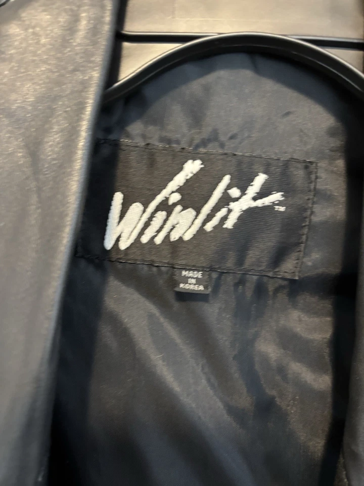 Vintage Winlit Leather Trench Coat Womens Large Black Paisley Embossed 80s 90s - Image 3 of 4