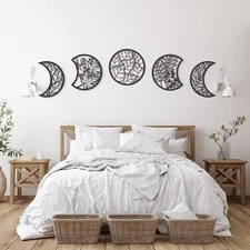 5 Pcs Moon Phase Wall Art Decor Wall Pediments Hanging Wooden Moon Phase Spir...