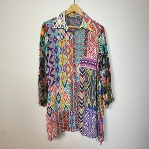 Shana Patchwork Boho Button Down Long Sleeve Shir… - image 1