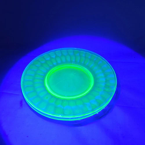 Federal Glass Raindrops Green Uranium Vaseline 8" Plate Lot of 2