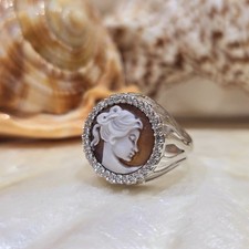 Anello cammeo donna profilo argento 925 rodiato regolabile fatto a mano