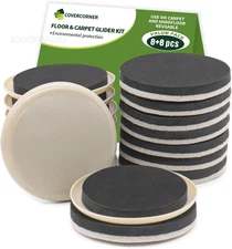 Furniture Sliders for Hardwood 16 PCS 3 1/2'' Beige, Beige+black