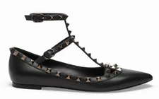 Valentino Garavani Rockstud Flats Black Matte Leather 37