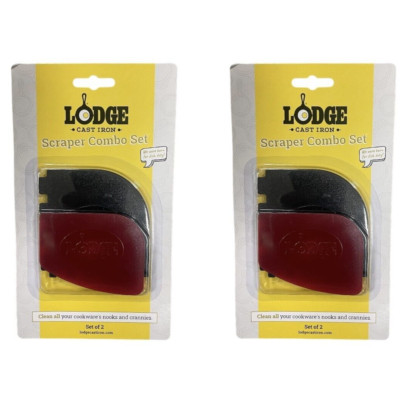 Lot Of 2 Packs Of Lodge Cast Iron Skillet Pan Grill Scraper Combo Set- 2 Ct Ea