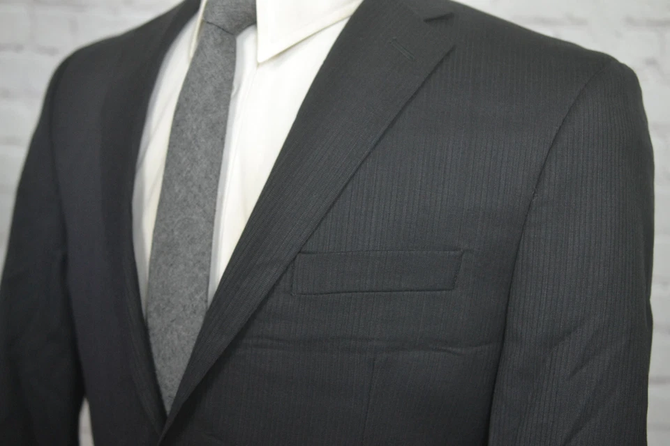 Jaqueta Blazer Masculina Marc Anthony Listra Preta Ajuste Atlético Casaco Esportivo TAMANHO 40R - Imagem 2 de 4