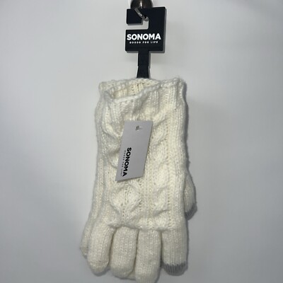 Sonoma Cold Weather cable Gloves lined Soft inside Ivory Gray Winter