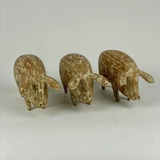 Set of 3 Vintage Wood Carved Pigs For Decor Purposes 