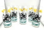 VTG Federal Glass Fox Hunt Equestrian Glasses 1950's MCM Set Of 5 Barware
