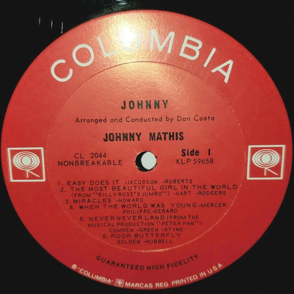 JOHNNY MATHIS Johnny LP 1963 Columbia Mono Vinyl CL2044 Don Costa - Image 3 of 3