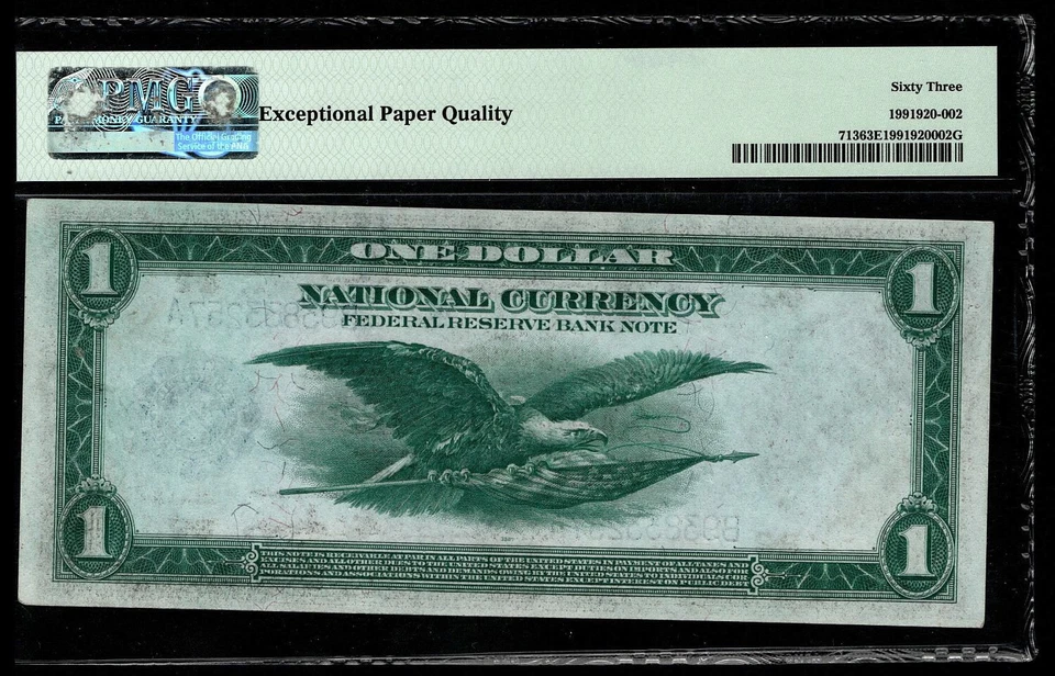 1918 $1 Federal Reserve Bank Note New York Flying Eagle PMG63 EPQ B93833257A CEJ - Image 2 of 3