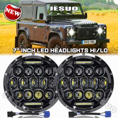 Pair 7 inch LED Round Headlights HI/LO For Land Rover Defender 110 90 Rover