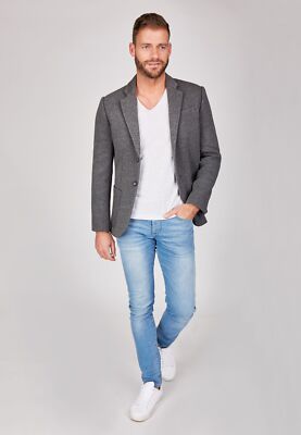 Centered Herren Sakko Designer Jacket 2-Knopf-Sakko sportlich grau Sweatsakko