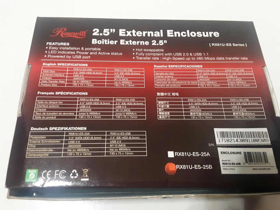 Rosewill 2.5" IDE to USB External Enclosure 480 MB/s LED Black RX81U-ES-25B New - Image 3 of 4