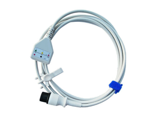 EKG ECG Trunk Cable 3 Lead for Patient Monitors 6 Pin AHA WARRANTY Reusable 7ft - Afbeelding 1 van 9