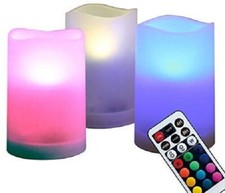 Set of 3 Color Changing Flameless LED Candles with Remote Control and Timer