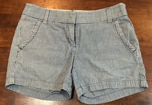 J Crew Womens Size 2 Blue White Rail Stripe 100% Cotton Shorts Style 77388 J.CRE