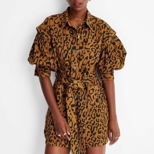 Future Collective Kahlana Barfield Brown Target Leopard Long Sleeve Denim Dress | eBay