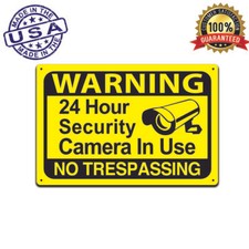 Yellow Warning 24 Hour Video Surveillance No Trespassing Home Security CCTV Sign