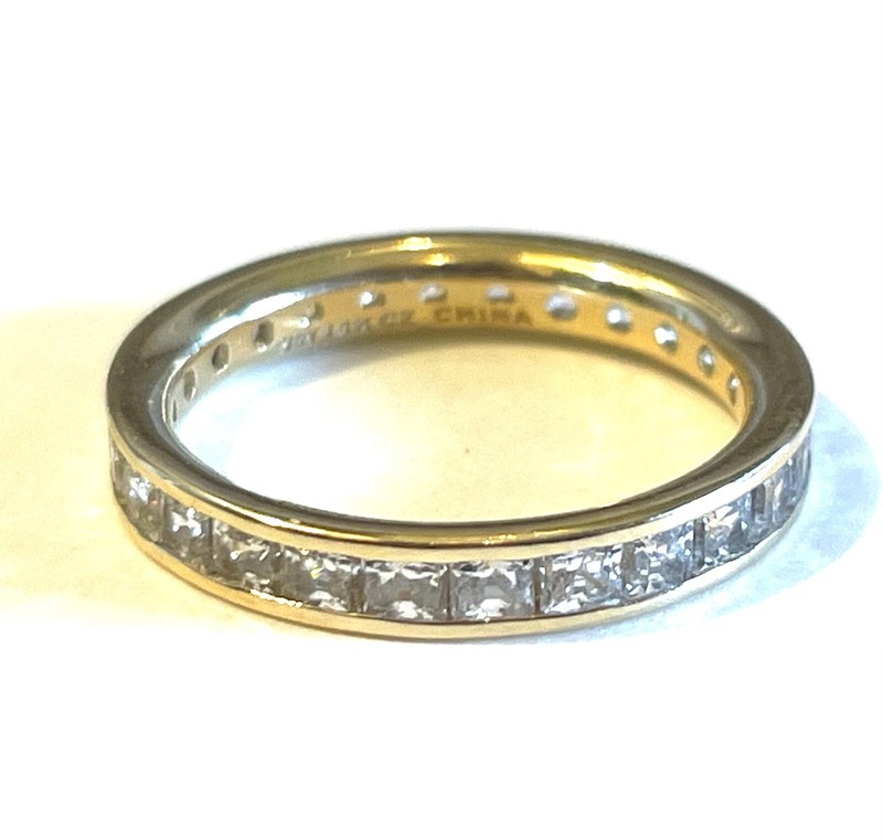 14k yellow gold CZ Princess Eternity band ring wedding 2.7g 3mm channel set