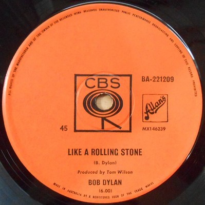 Bob Dylan ORIG OZ 45 Like a rolling stone EX '65 CBS BA-221209 Folk Rock