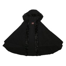 DENTS Veste Cape À Capuche En Polyester Noir Avec Bordure Fausse Fourrure