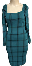 NY&C Women's Green Black Lined Rayon Nylon Bodycon Sweater Dress size L #DP5