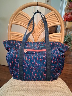 KAIA Designer Look Roomy Blue Floral 2 Handle Shoulder Tote Gym Bag