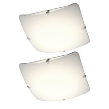 Set of 2 Modern Glass Flush LED Ceiling Lights Low Energy Living Hall Lighting