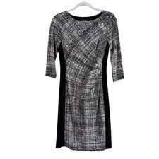Lauren Ralph Lauren Ruched Dress Size 4 Black Gray Abstract Print 3/4 Sleeve