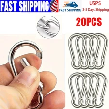 20pcs 2" Aluminum Carabiner D Shape Buckle Pack Spring Snap Keychain Clip Hook