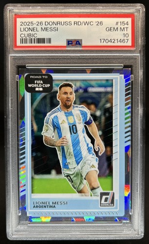2025-26 Panini Donruss Road to FIFA World Cup 26' Lionel Messi Cubic #154 PSA 10