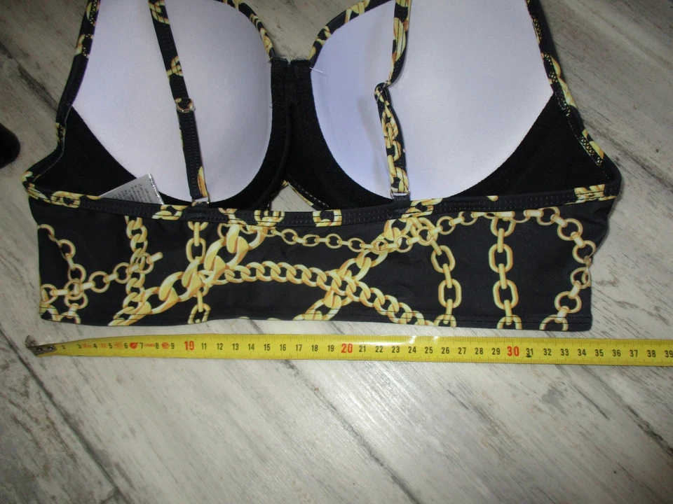 Maillot 2 pièces noir imprimé chaînettes dorées - Marque Shein - Taille L - Photo 4/4