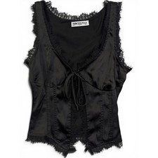 Princess Polly Womens Corset Top Size 0 Lace Trim Front Tie Satin Black