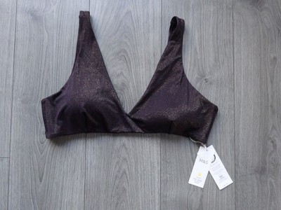 M&S MARKS & SPENCER KAFFEE GLITZER SONNE ELEGANTES BIKINIOBERTEIL GRÖSSE UK 20