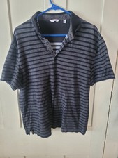 Calvin Klein Black Gray Striped Polo Short Sleeve Shirt Mens Size Large L