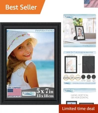 Elegant 5x7 Black Picture Frame with Detailed Molding, Versatile Display Options