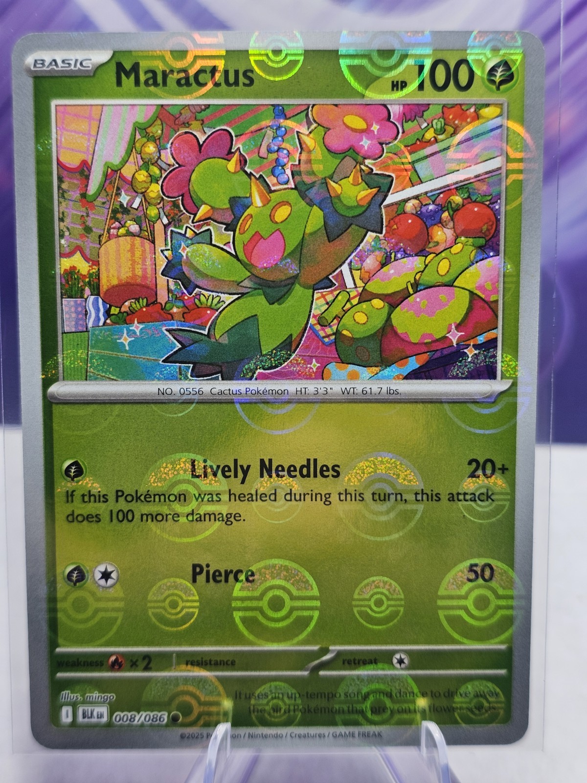 Pokémon Black Bolt Maractus 008/086 (Pokeball Pattern) Holo NM