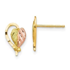 10K Tri-Color Black Hills Gold Polished Leaf Post Earrings