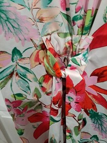 N Natori Robe S Kimono Belted Pockets White Red Pink Green Feminine Sexy Romanti